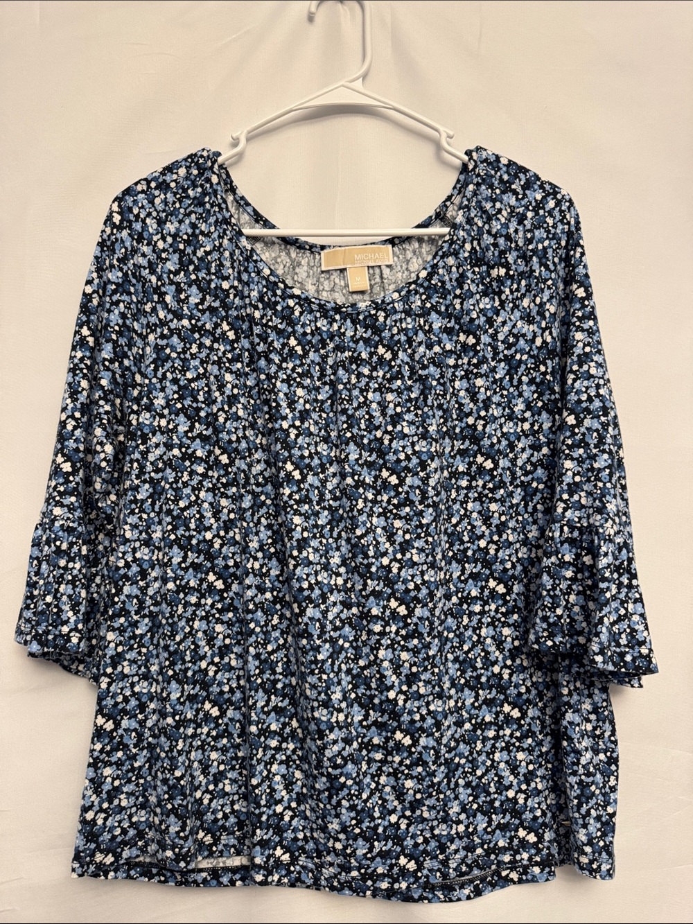 MICHAEL Michael Kors Navy and Light Blue Floral Quarter Sleeve Top Women’s M